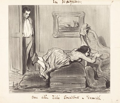 En elè...ivrig arbejder hjemmefra af Honoré Daumier
