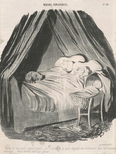 Dette er tidspunktet (efter midnat), hvor ro og fred virkelig hersker i lykkelige par. Bedre sent end aldrig. af Honoré Daumier