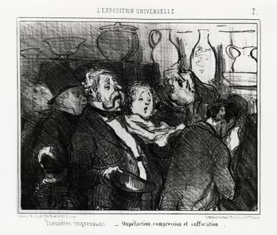 Verdensudstilling: første indtryk: forbløffelse, kompression og kvælning. Illustration af Honore Daumier (1808-1879), offentliggjort i nyhederne, "" Charivari", dateret 24. maj 1855. af Honoré Daumier