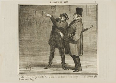 "- Kan du se kometen ... lige der, på min fingerspids ... tab ikke min fingerspids af syne!", plade 5 fra La Comète De 1857 af Honoré Victorin Daumier
