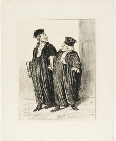 "- Endelig opnåede vi en deling af formuen mellem mand og kone ... - på et tidspunkt var der ikke flere penge tilbage at dele," planche 3 fra Les Avocats Et Les Plaideurs af Honoré Victorin Daumier