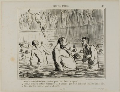 "- Jeg fik at vide, at jeg skulle gå i koldbadet for at tabe mig. - Du siger ikke, at jeg lige har fået det modsatte at vide. - Måske er de gode til alt i år! - Sandt for alt, undtagen renlighed," plade 39 fra Croquis D
