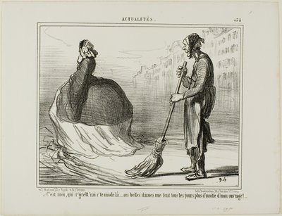 "- Jeg ville være ked af, hvis denne mode en dag gik af mode ... disse damer gør halvdelen af mit arbejde!", plade 438 fra Actualités af Honoré Victorin Daumier