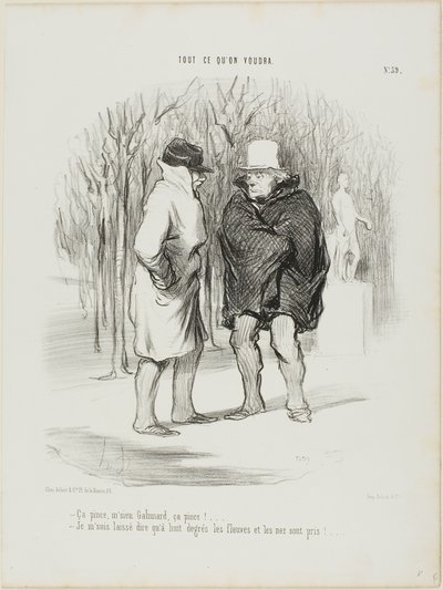 "- Det er koldt, hr. Galimard, det er koldt!... - Tillad mig at sige, at ved 8 grader er floderne og næserne frosne...", plade 39 fra Tout Ce Qu