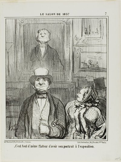 "- Det er virkelig ret smigrende at få sit portræt udstillet på Salonen," planche 7 fra Le Salon de 1857 af Honoré Victorin Daumier