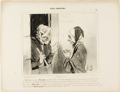 "- Min Gud! Madame Bombec, hvad er der sket med dig - Tal ikke om det, min kære, det er forfærdeligt. Verden går fra slemt til værre, jeg ville hellere være pedel i den botaniske have! Du ved, ham Bézuchet fra femte sal, ham der altid insisterer på at af Honoré Victorin Daumier