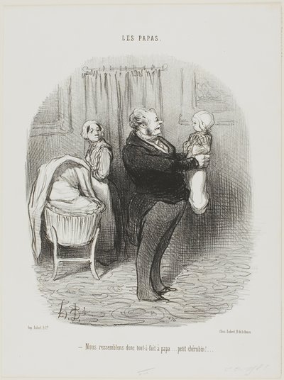 "- Vi ligner virkelig Papa, gør vi ikke ... lille Cherub!", plade 14 fra Les Papas af Honoré Victorin Daumier