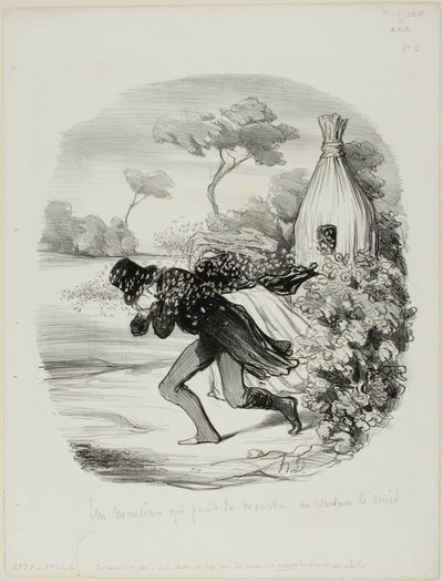 En herre, der ville studere biernes vaner for nøje, planche 6 fra Pastorales af Honoré Victorin Daumier