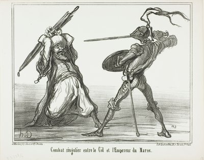 Et usædvanligt slag mellem El Cid og kejseren af Marokko, planche 117 fra Actualités af Honoré Victorin Daumier