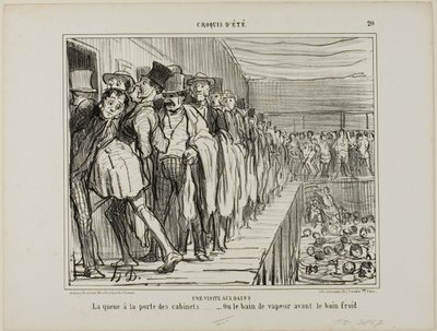 Et besøg i badeanstalten. Kø foran omklædningsrummene - eller dampbadet før det kolde bad, planche 20 fra Croquis D