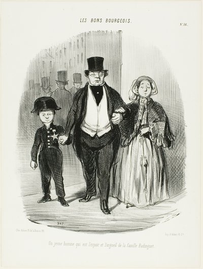 En ung mand, der er familien Badinguets stolthed og håb, planche 16 fra Les Bons Bourgeois af Honoré Victorin Daumier