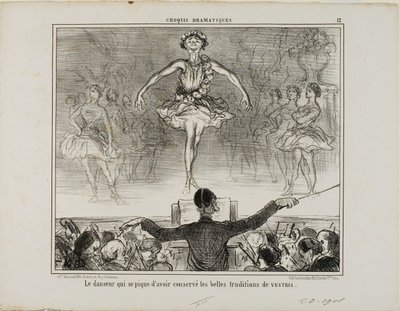 En danser, der hævder at have bevaret den store tradition for VESTRI, plade 12 fra Croquis Dramatiques af Honoré Victorin Daumier