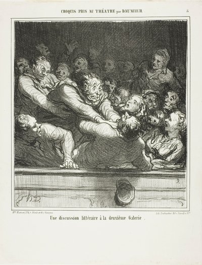 Et litterært argument på andet niveau, planche 3 fra Croquis Pris Au Théatre par Daumier af Honoré Victorin Daumier