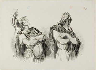 Achilleus og Agamemnon. Achilleus: "- Og hvad rager dit Troja mig!", plade 1 fra Physionomies Tragiques af Honoré Victorin Daumier