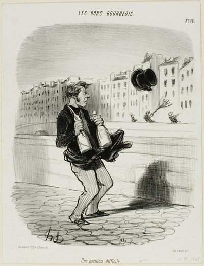 En akavet situation, planche 52 fra Les Bons Bourgeois af Honoré Victorin Daumier
