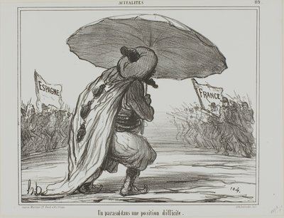 En paraply i en vanskelig position, planche 119 fra Actualités af Honoré Victorin Daumier