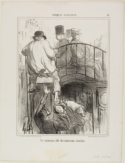 Et ubehageligt aspekt af den nye type omnibus, plade 13 fra Croquis Parisiens af Honoré Victorin Daumier