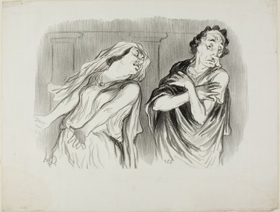 Andromache. "- Vores families skæbne var en ubarmhjertig død, min mand blev tortureret til sidste åndedrag," planche 6 fra Physionomies Tragiques af Honoré Victorin Daumier