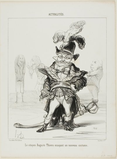 Borger Thiers prøver et nyt kostume, plade 114 fra Actualités af Honoré Victorin Daumier