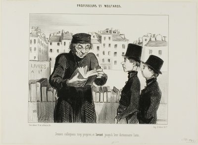 Rene unge gymnasieelever, de prøver endda at sælge deres latinske ordbog, plade 24 fra Professeurs et Moutards (Professorer og slyngler) af Honoré Victorin Daumier