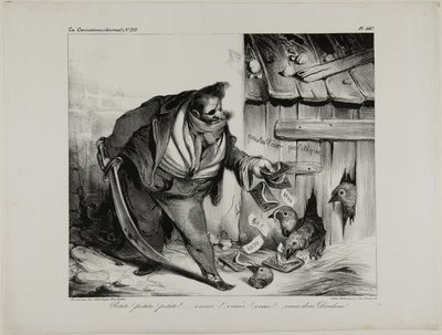 Kom her lille kylling, Chick..... Kylling... Kylling, kom små kalkuner, plade 442 af Honoré Victorin Daumier