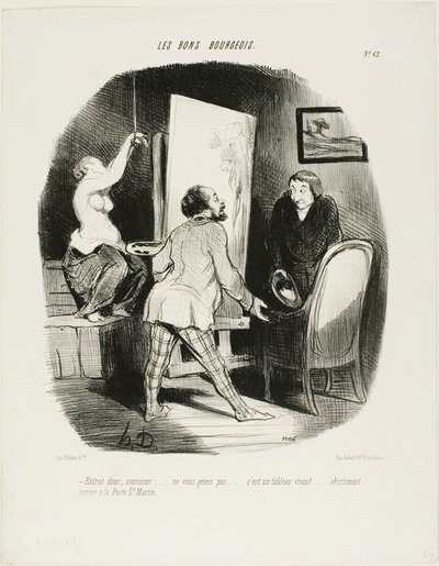 "Kom ind, monsieur, vær ikke genert. Det er et levende billede.... ligesom (du ville se) ved Porte St. Martin," plade 62 fra Les Bons Bourgeois af Honoré Victorin Daumier