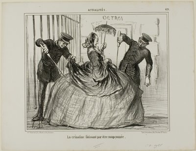Crinoliner bliver pludselig mistænkelige, plade 419 fra Actualités af Honoré Victorin Daumier