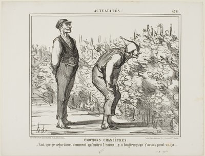 Følelser fra landskabet. "- Må se, hvordan vinen vokser ... har aldrig set det før ...", plade 436 fra Actualités af Honoré Victorin Daumier