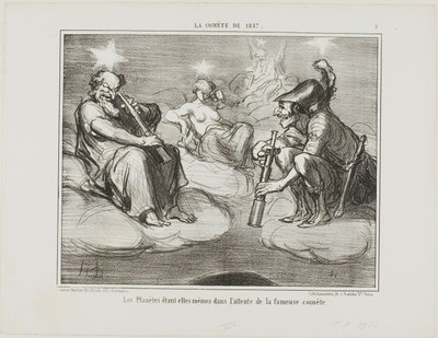 Selv planeterne ser med interesse på den berømte komets ankomst, planche 9 fra La Cométe De 1857 af Honoré Victorin Daumier