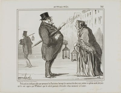 Lige siden Babinet havde meddelt, at solen kunne forsvinde fra det ene øjeblik til det andet, har pariserne taget alle nødvendige forholdsregler, selv midt på dagen, plade 385 fra Actualités af Honoré Victorin Daumier