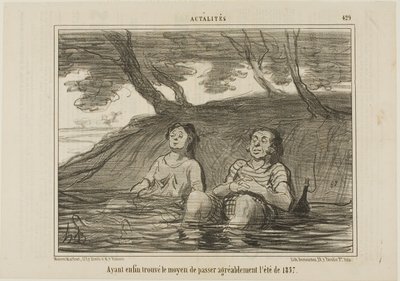 Efter endelig at have fundet løsningen på at tilbringe sommeren 1857 på en behagelig måde, planche 429 fra Actualités af Honoré Victorin Daumier