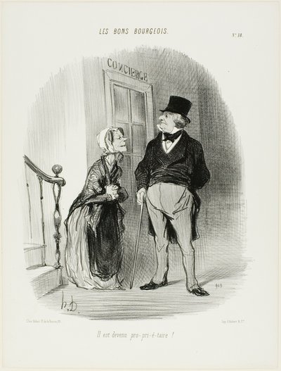 "Han er blevet en Laaaand-Looooord!", plade 18 fra Les Bons Bourgeois af Honoré Victorin Daumier