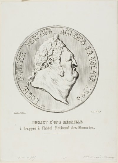 Louis-Philippe, den sidste franske konge 1848. Design til en medalje, der skal fremstilles af den nationale mønt. af Honoré Victorin Daumier