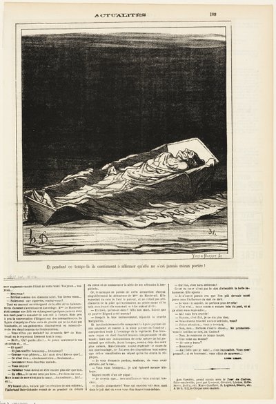 I mellemtiden bliver de ved med at insistere på, at hun aldrig har haft det bedre, plade 183 fra Actualités af Honoré Victorin Daumier