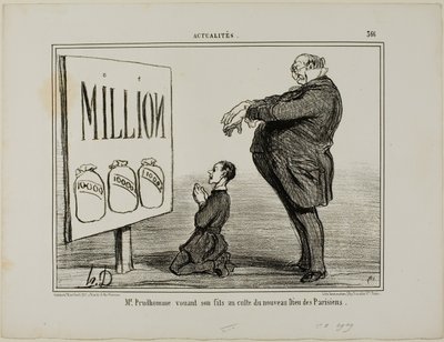 Hr. Prudhomme dedikerer sin søn til parisernes nye gud, planche 366 fra Actualités af Honoré Victorin Daumier