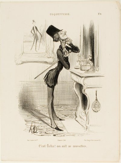 "Åh nej! Jeg ser ikke ud til at kunne binde en knude!" plade 4 fra Coquetterie af Honoré Victorin Daumier