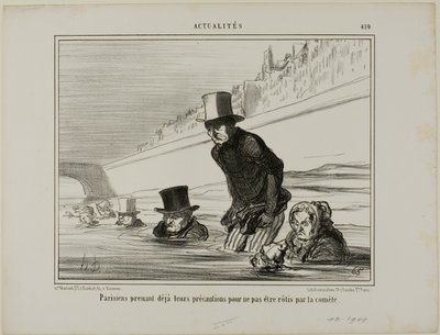 Pariserne tager allerede deres forholdsregler for at undgå at blive ristet af kometen, plade 410 fra Actualités af Honoré Victorin Daumier
