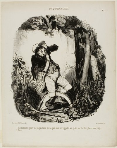 Ret pinligt ikke at kunne huske, hvor man har gemt ulvefælderne, tavle 44 fra Pastorales af Honoré Victorin Daumier