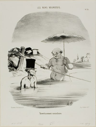 Afslapning under hundedagene, tallerken 33 fra Les Bons Bourgeois af Honoré Victorin Daumier