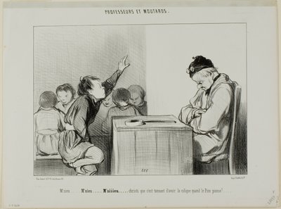 "Sir... Sir... Siiiirrrr... Gud, hvor er det irriterende at have kolik, når den tilsynsførende fører tilsyn", plade 13 fra Professeurs Et Moutards af Honoré Victorin Daumier