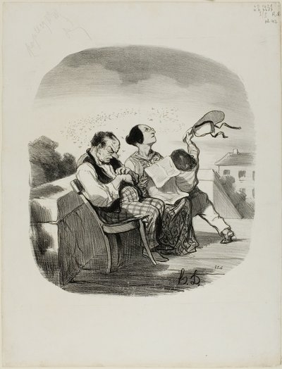 Fordelen ved at dele den friske luft på en italiensk terrasse sammen med et stort antal insekter, planche 42 fra Pastorales af Honoré Victorin Daumier
