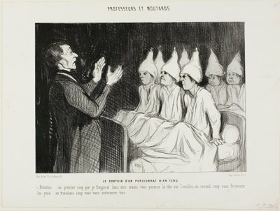 The Dormitory of a Distinguished Boarding School, planche 14 fra Professeurs et Moutards (Professorer og skurke) af Honoré Victorin Daumier