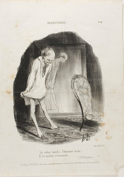 Kjolen falder, manden bliver tilbage, og benene ryster. (J.B. Rousseau), planche 10 fra Coquetterie af Honoré Victorin Daumier