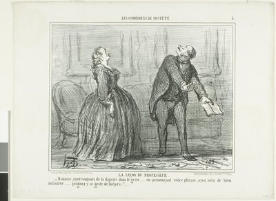 Professorens lektie, planche fem fra Les Comédiens de Société af Honoré Victorin Daumier