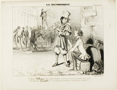 The Mountebanks. "- Åh, Maître Bilboquet, vi har fået nok ... disse klovne vil stjæle vores show! Bare rolig, Gringaillet, de er ingen konkurrenter, de er bare komikere!", fra Les Saltimbanques af Honoré Victorin Daumier