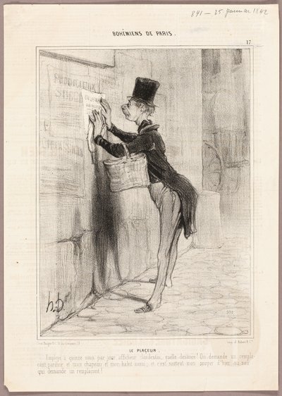 Plakatmanden, planche 17 fra Bohémiens de Paris af Honoré Victorin Daumier