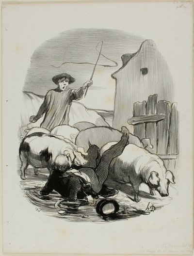 Faren ved at blive fanget i en steeple chase, plade 12 fra Pastorales af Honoré Victorin Daumier