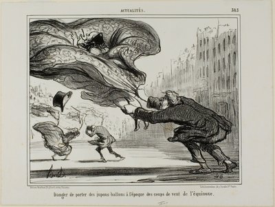 Faren ved at bære ringskørt under en pludselig forårsstorm, planche 26 fra La Crinolomanie af Honoré Victorin Daumier