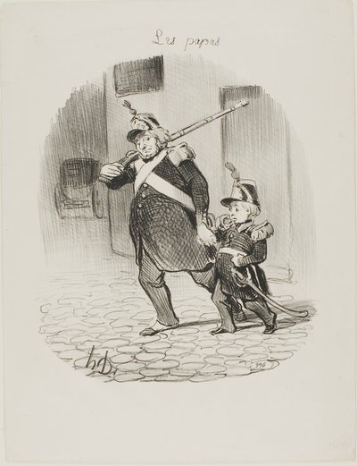 Dagen for den store parade, planche 6 fra Les Papas af Honoré Victorin Daumier