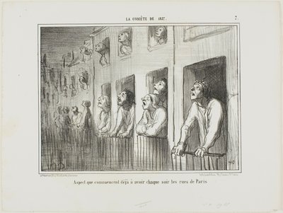 Gaderne i Paris begynder at se sådan ud hver aften, planche 7 fra La Cométe De 1857 af Honoré Victorin Daumier